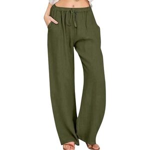 Olive Green Wide-Leg Pants